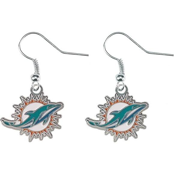 NEW Earrings Miami Dolphins Officially Licensed NFL Small Dangle Earrings CUTE - Picture 1 of 2